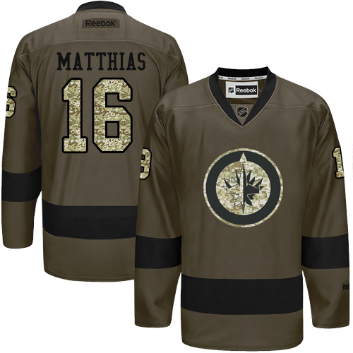 Mens Reebok Winnipeg Jets 16 Shawn Matthias Premier Green Salute to Service NHL Jersey